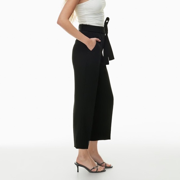 Aritzia Wilfred Black Tie Front High Waisted Belted Crepe Pants Size 00 - Picture 3 of 15